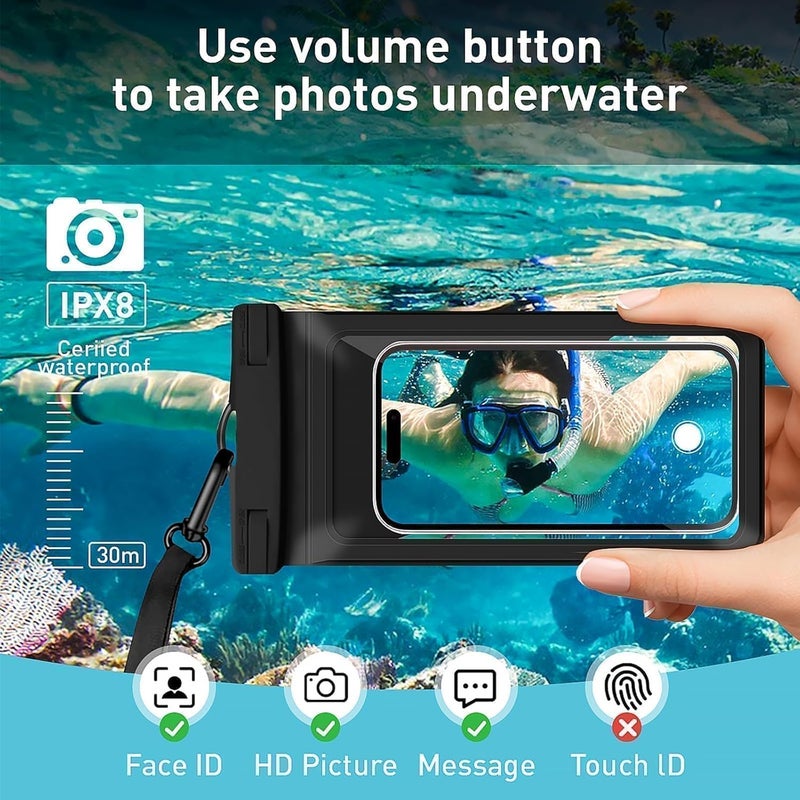 Vsagier Waterproof Phone Case, with Inside Card Bag, Waterproof Phone Pouch for iPhone, Cell Phone Dry Bag for Cruise Travel Vacation Accessories Large Phone Holder, 2 Pack-Black - Image 4